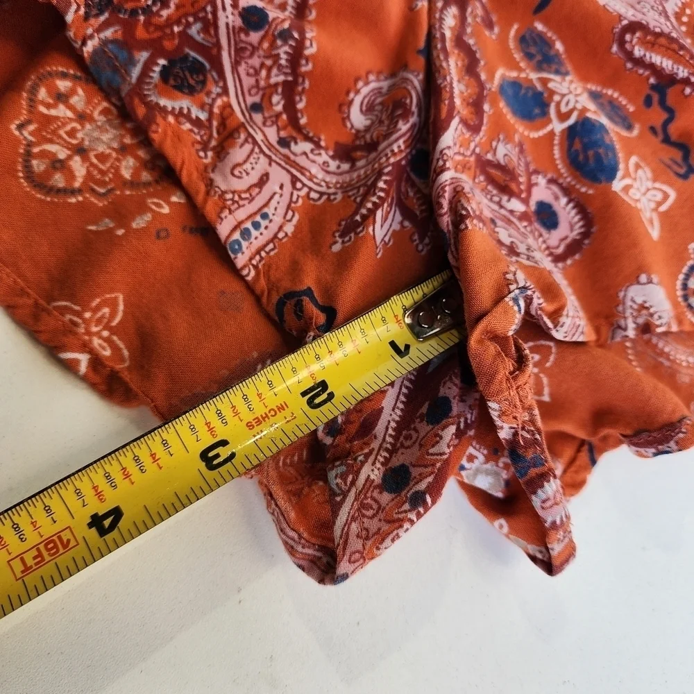Abercrombie & Fitch Women's Paisley Romper Orange Long Sleeves Lace Up XS